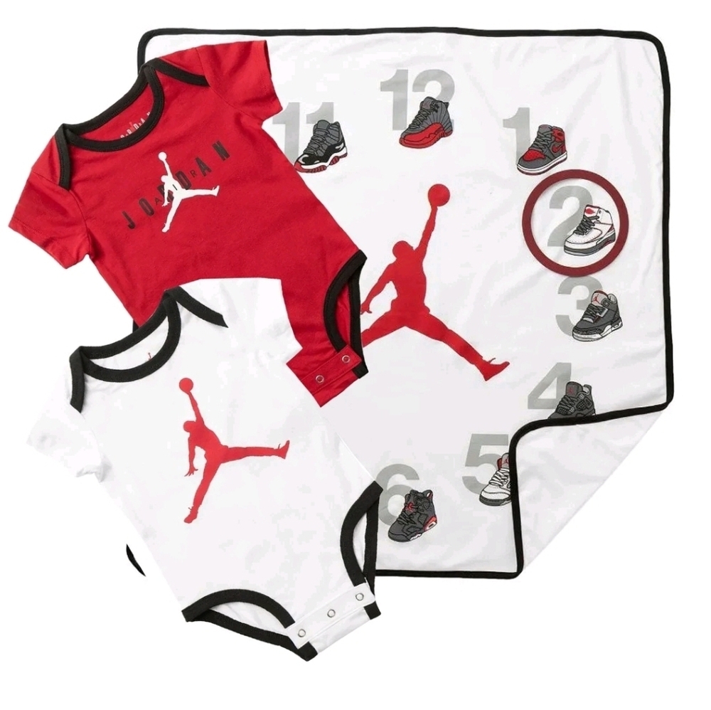 First - Year Jordan Baby Bodysuit Milestone Blanket Set 3 Pieces 0-12Ml